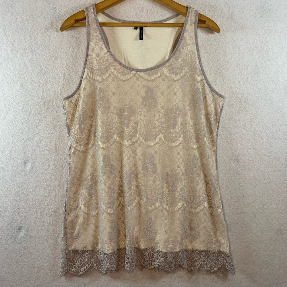 Womens Lace Overlay Boho Romantic Top Size L Pastel Lavender Ethereal Layer
